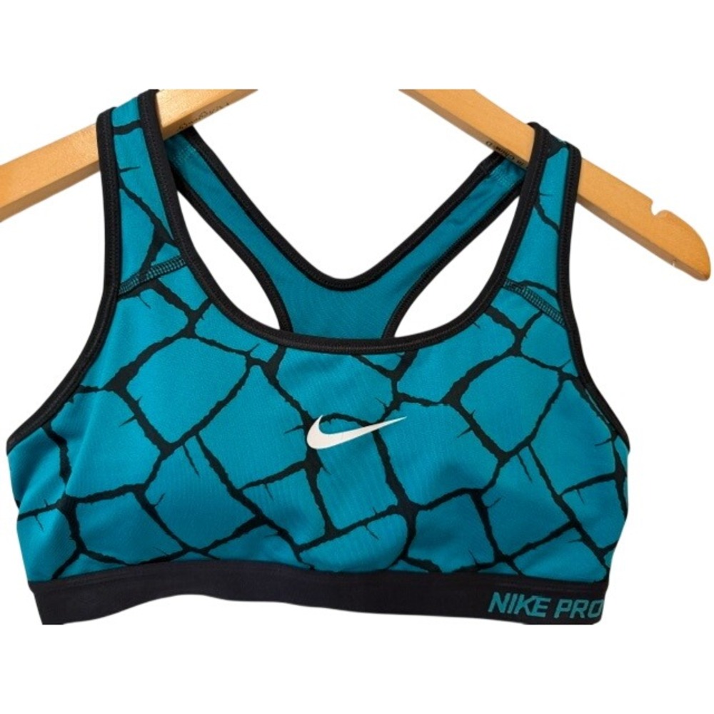 Nike Pro Womens Racerback Sports Bra Teal Black Pattern Medium 682874-309